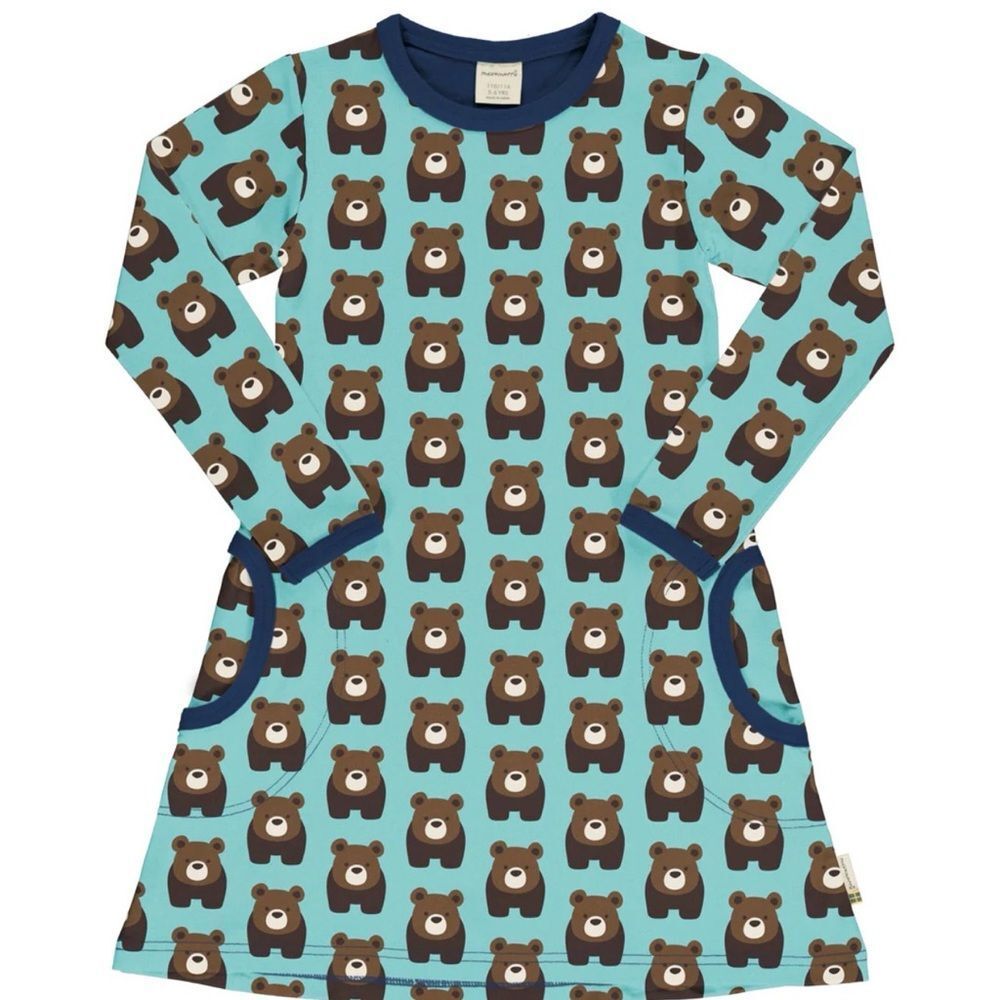 Maxomorra Bear Print Long Sleeve Dress Sz 110-116cm